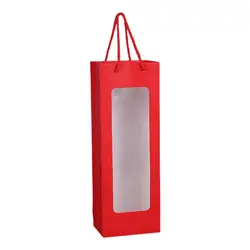 Red Wine Kraft Paper Bag Oblong Shape Detachable Carry Cord Portable Pack Champagne Translucent Gift Bag
