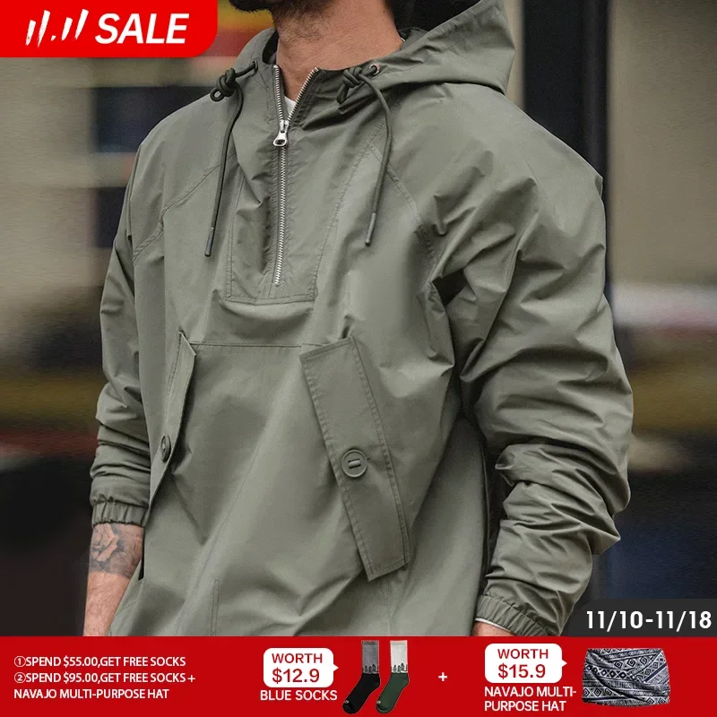 

Maden M43 Parka Dark Green Deck Coat for Men Spring and Autumn Solid Color Hooded Sweatshirt Male Urban Outdoor Loose Jacket