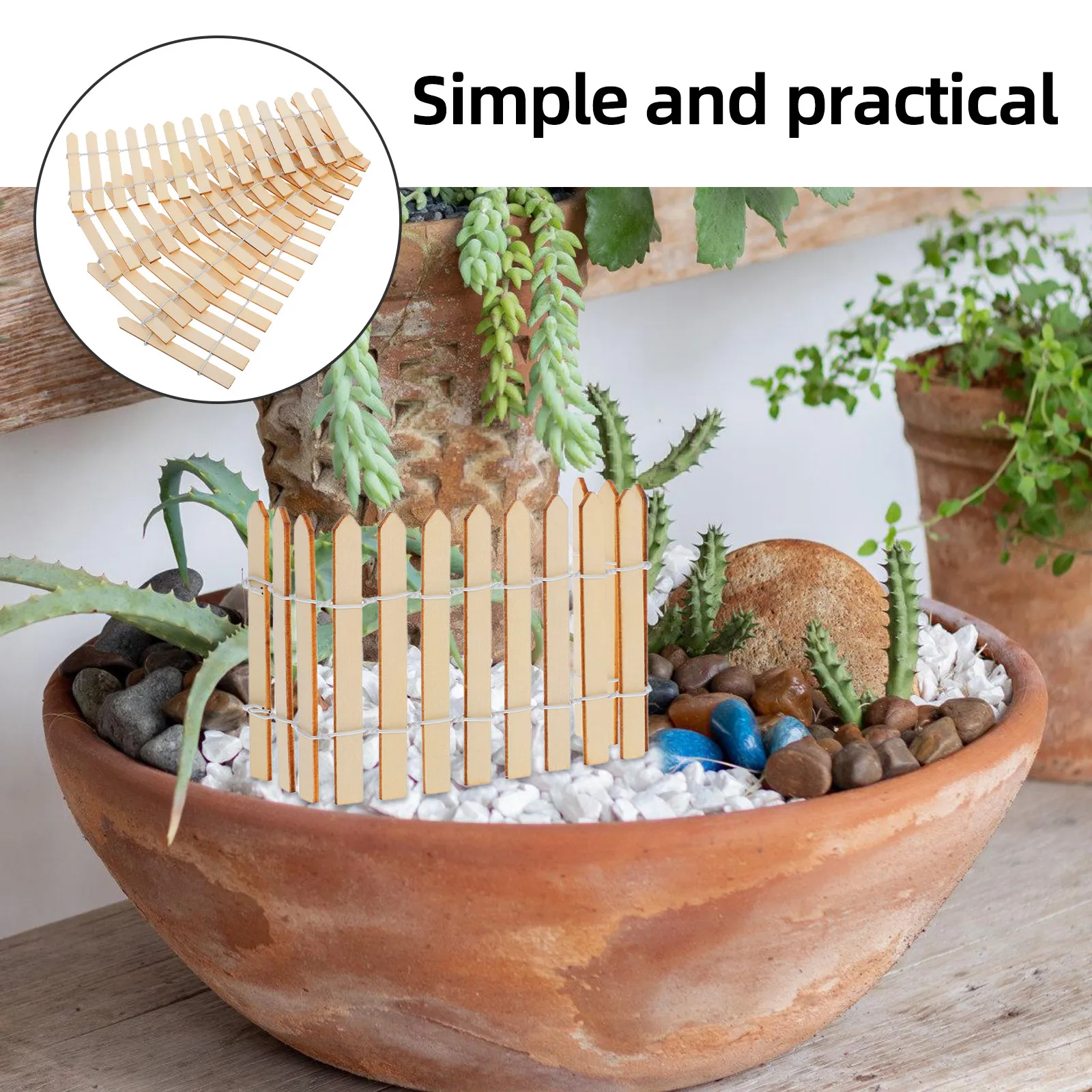 4Pcs Wooden Picket Fence for Miniature Garden Outdoor Decor Rustic Natural Unfinished Slats Easy Install Fairy Landscape Craft