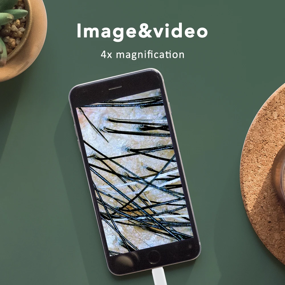 Dermatoscópio eletrônico sem fio, detecção de couro cabeludo, lupa de poros, à prova d'água, profissional, máquina analisadora de pele facial, cuidados com a pele