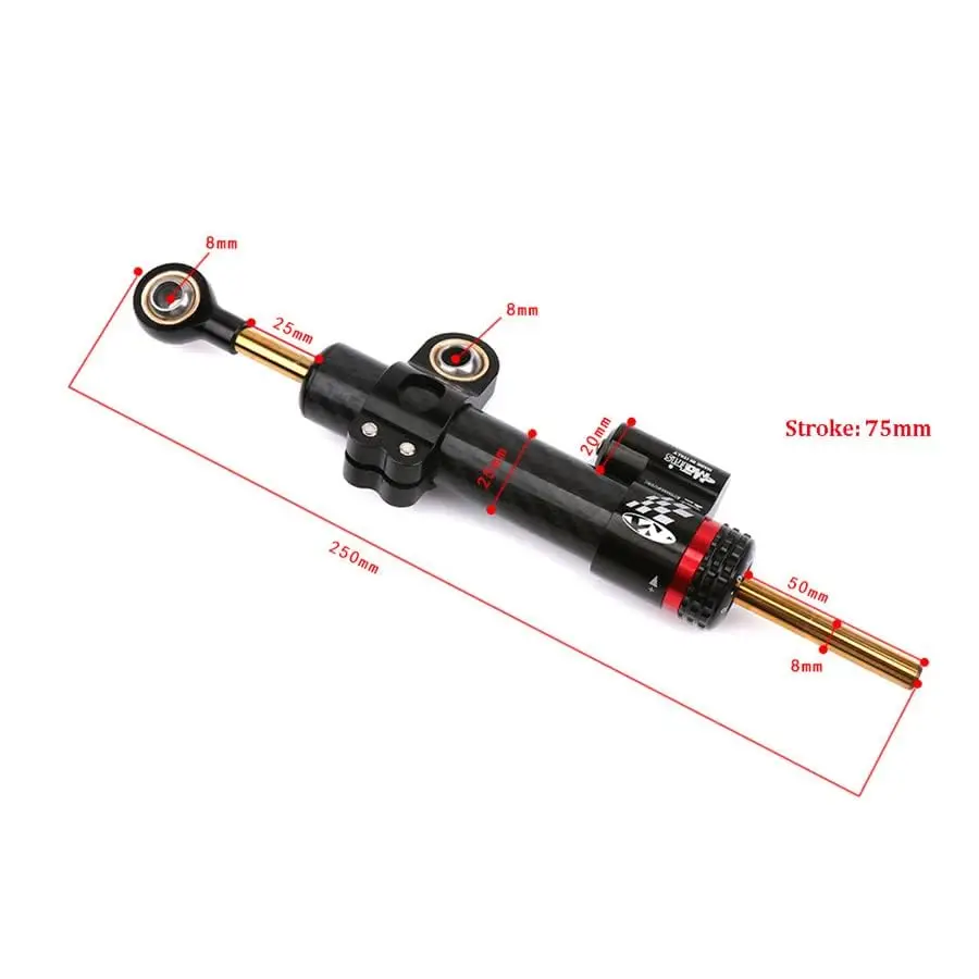 250mm/9.8" Aluminum Motorcycle Steering Damper Stabilizer Rod 16 Adjustment Gear - Image 3