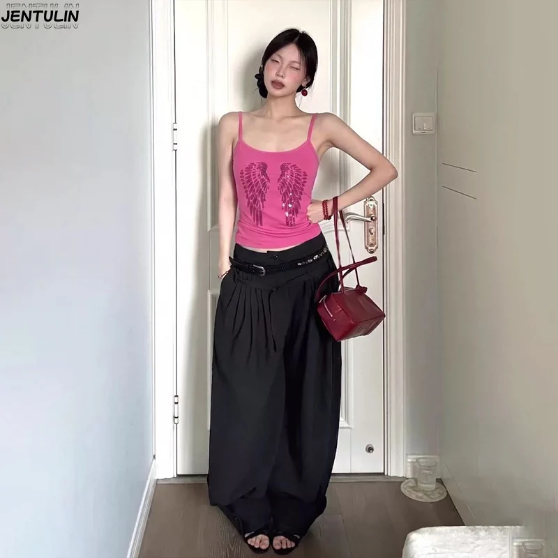 Women's Summer Subtle Slim Fit Crop Top with American Flair Wings Pattern Metallic Sequins Wraparound Design