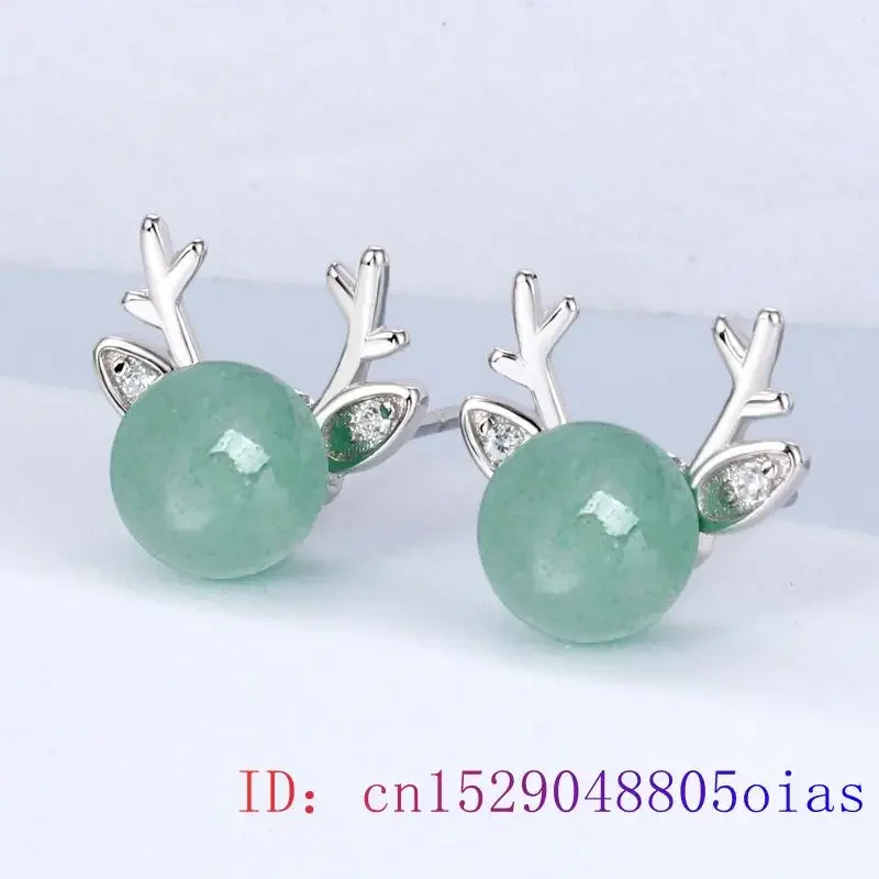 Pendientes de ciervo de Jade de nefrita tallado, amuleto de diseñador, tachuelas de oreja, regalo de energía Natural, amuletos de plata 925, piedras preciosas verdes