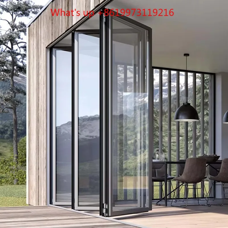 2026 LM Patio Balcony Folding Aluminum Door Soundproof Double Glazed Stainless Metal Folding Doors