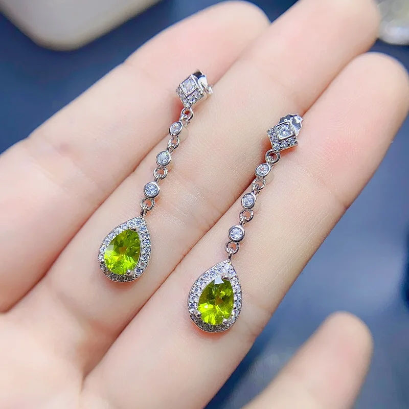 Legit S925 Sterling Silver Peridot Drop Earrings for Women 7x5mm with Certificate