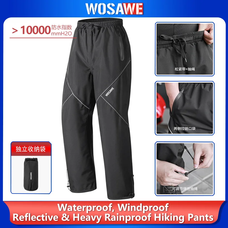 

WOSAWE Motorcycle Rain Pants Rainstorm Prevention Pants Waterproof Motorcycle Fishing Camping Rain Gear Pants