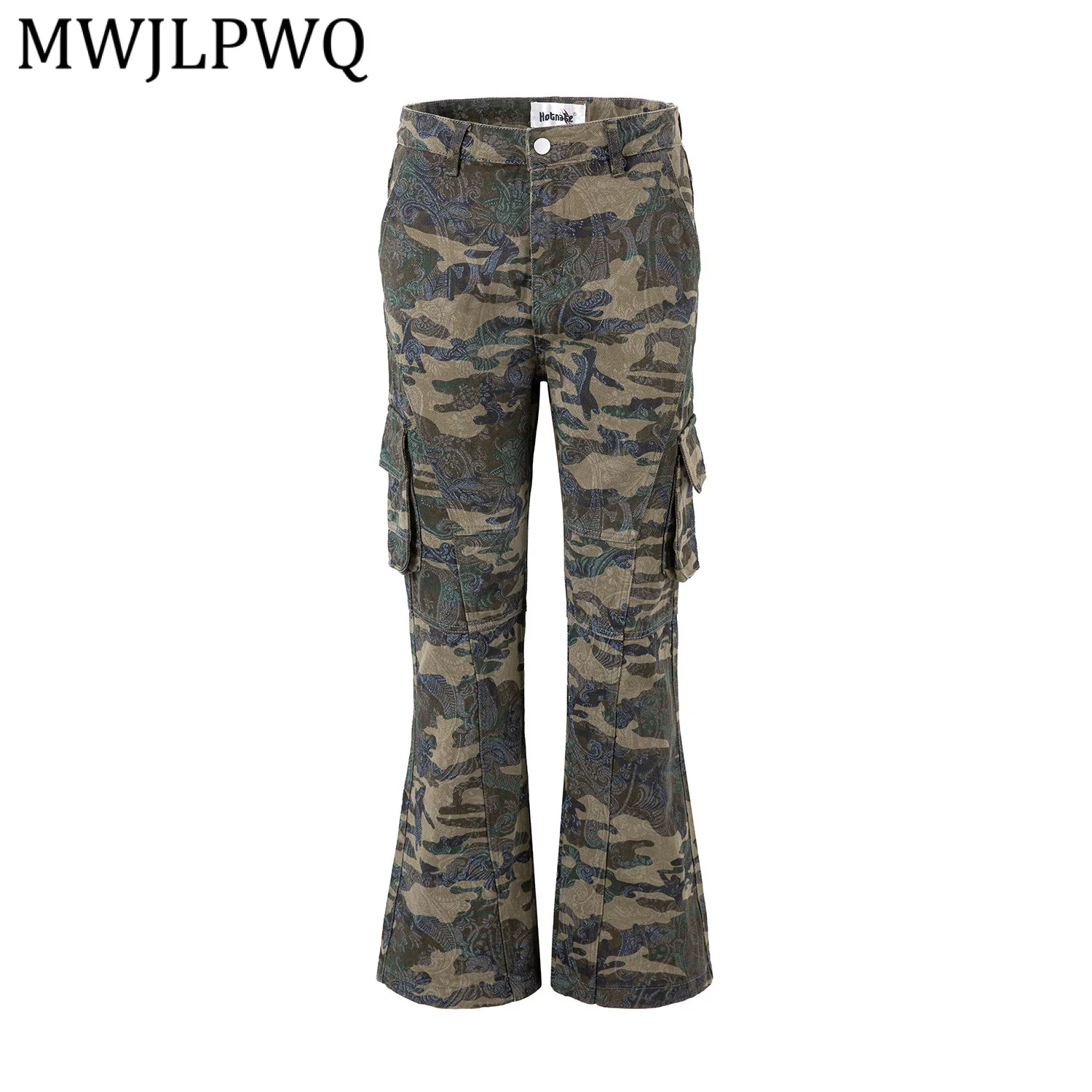 

MWJLPWQ American Street Retro Floral Camouflage Cargo Pants Male Multi-Pocket Design Dark Slim Slightly Straight Trousers 13954
