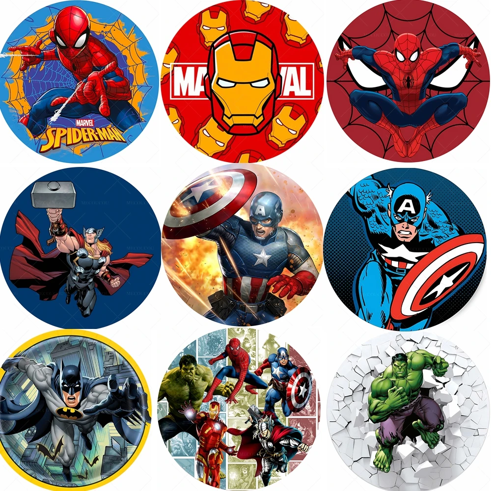 

Children's Spider-Man Iron Man Hulk theme birthday party round photographybackground decorative photo studio shooting background