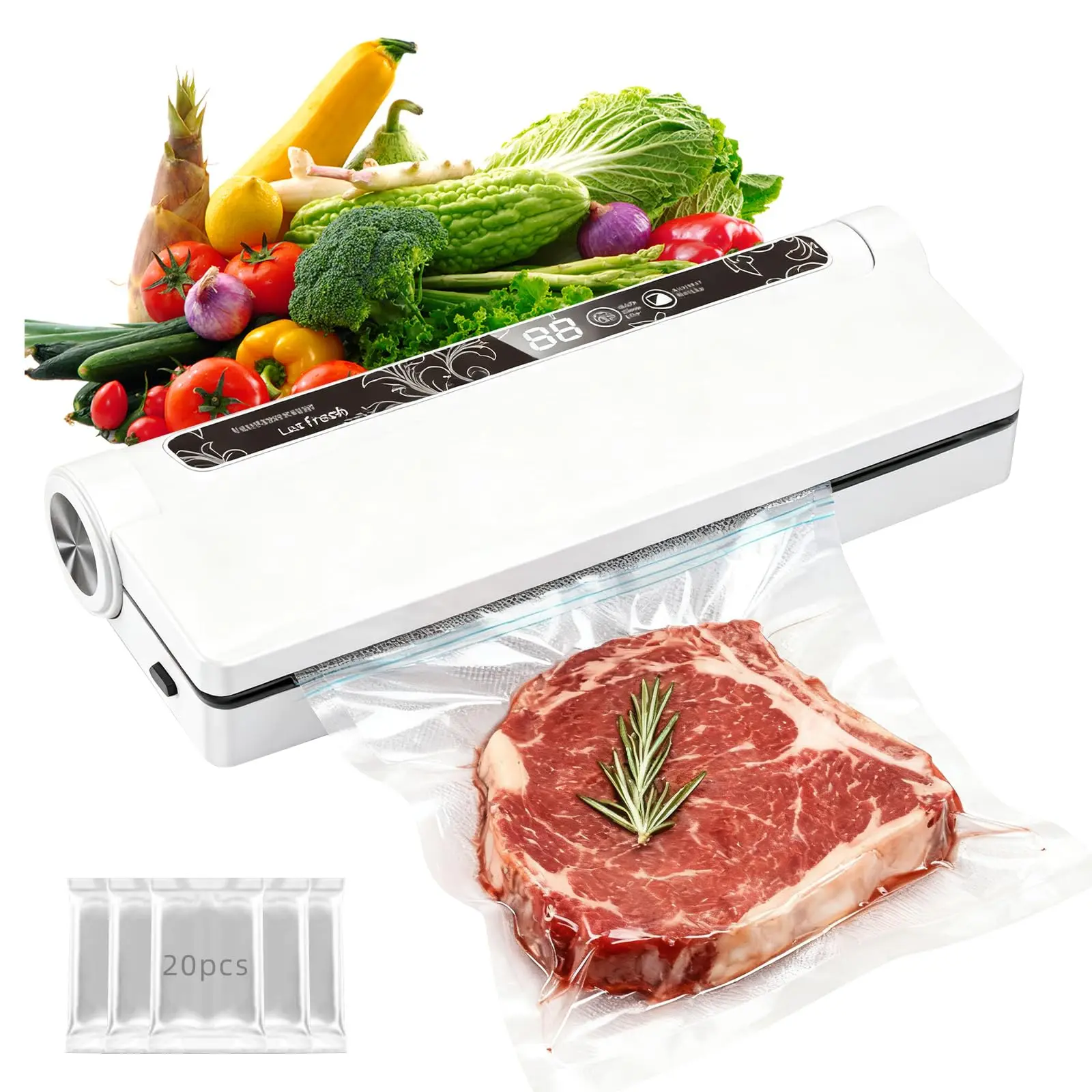 

Vacuum Sealer Machine 60KPA Strong Suction Portable Automatic Food Bag Sealer with 20 Bags Multifunctional Preservation Machine
