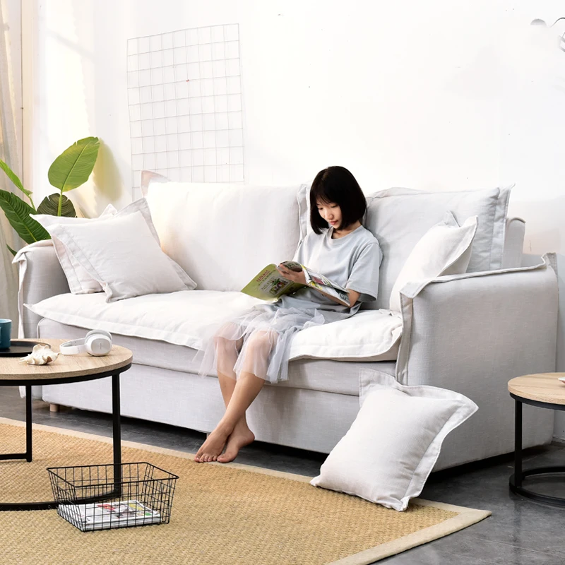 

#Modern 3-Seat White Fabric Folding Sofa Bed With Storage For Living Room Hotels Apartments Filled