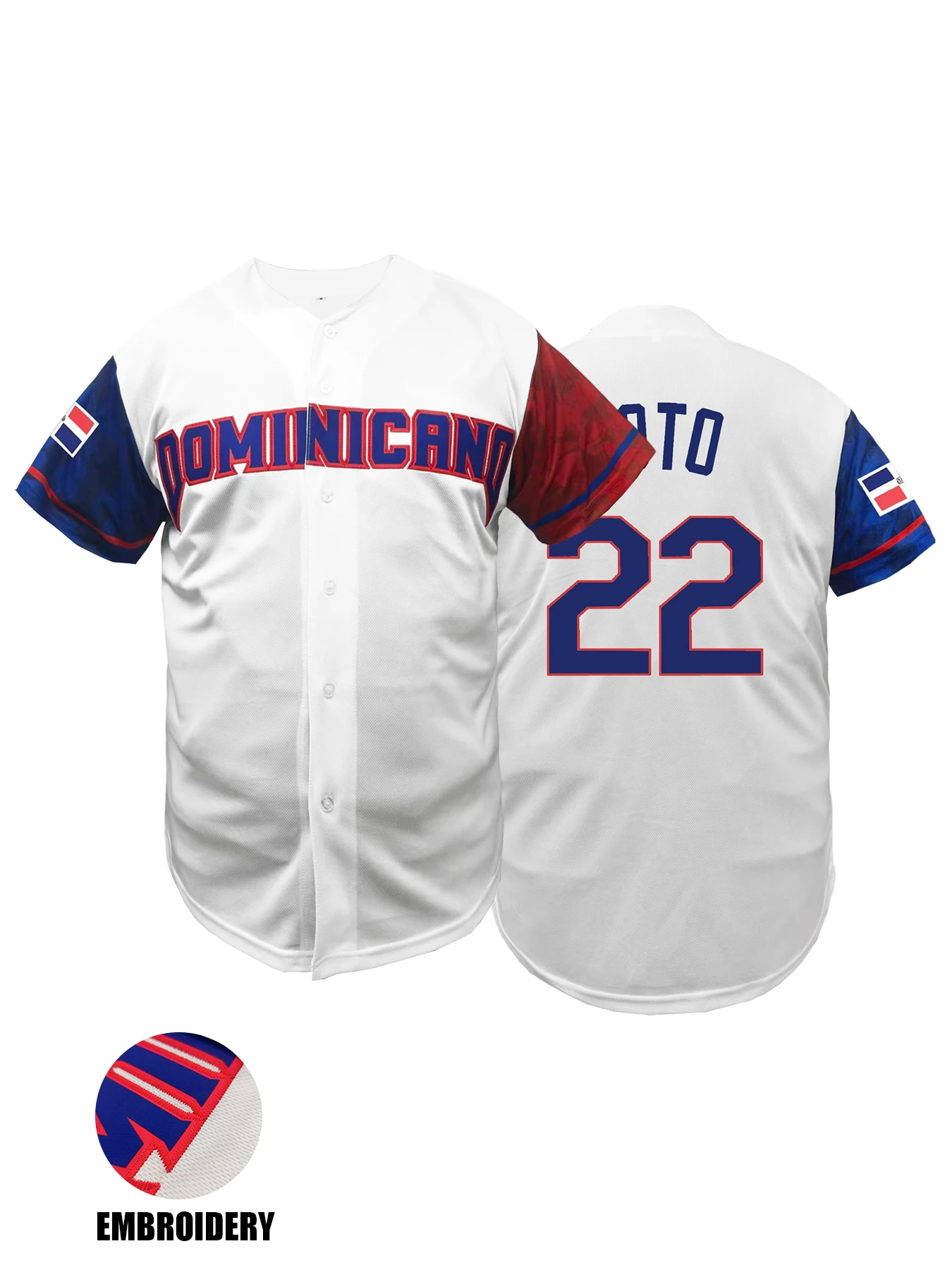 

Бейсбольная футболка Dominicana 22 с вышивкой, мужская, с коротким рукавом, дышащая, подходит для тренировок и соревнований