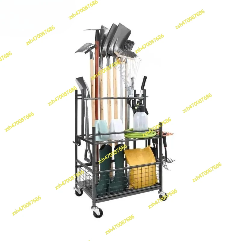 

16-слоточный органайзер для садовых инструментов, стойка для дворовых инструментов с крючками, колесами, подставка для грабли с длинной ручкой, держатель для хранения в гараже