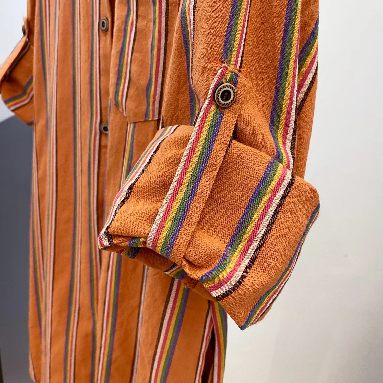 Label Collar Retro Striped Shirt Jacket Women's Loose Casual Medium and Long Shirt 6