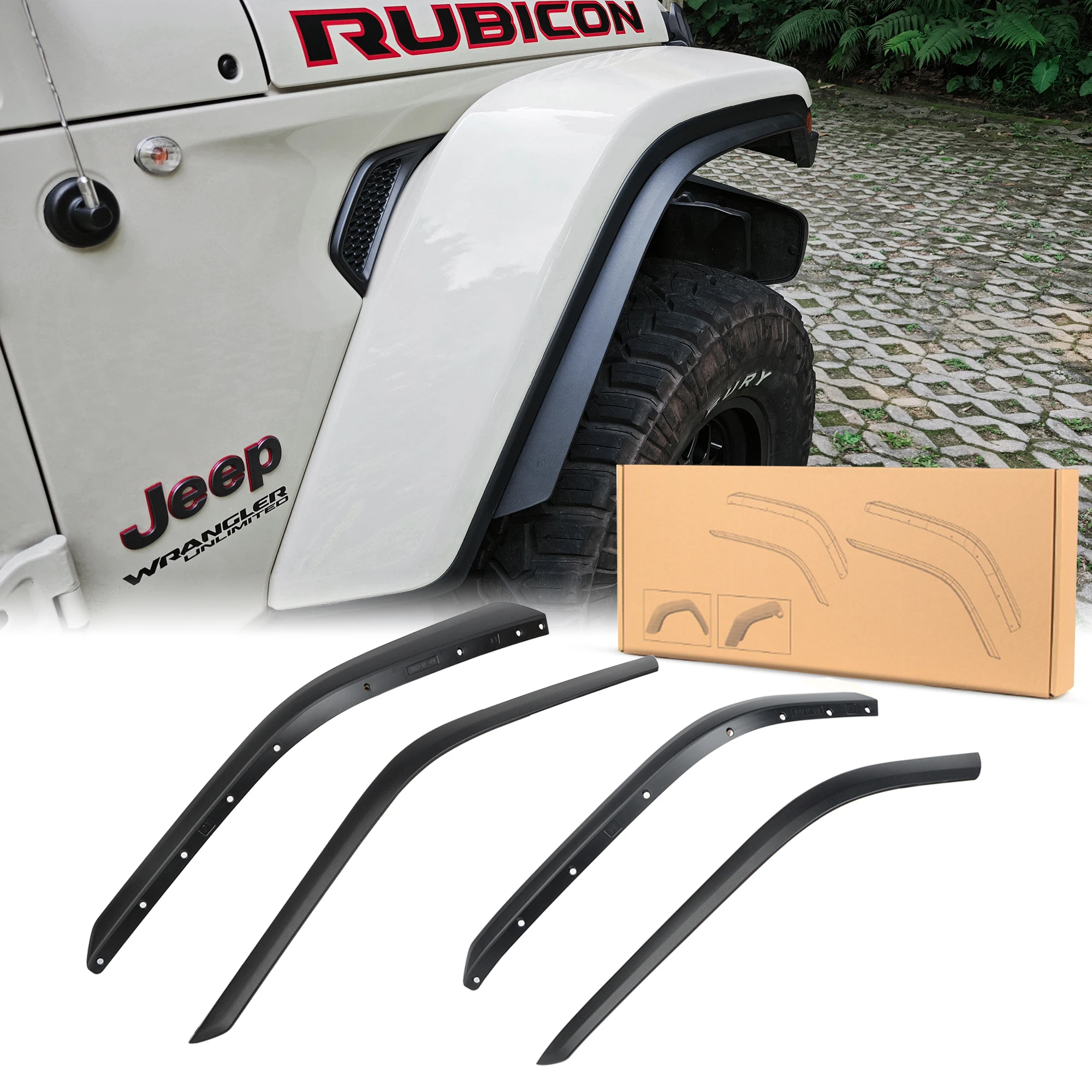 

Front & Rear Fender Flares Fender Trim Extension Protector for Jeep Wrangler JL Unlimited Rubicon 2018-2024 Only Fit High Fender