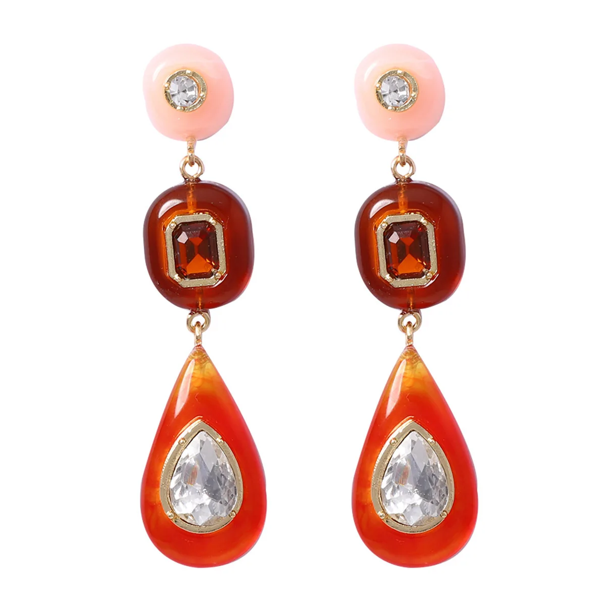 Vintage Orange Red Resin Teardrop Statement Drop Earrings Women Luxury Crystal Dangle Earrings Boho Ethnic Jewelry 2026 New