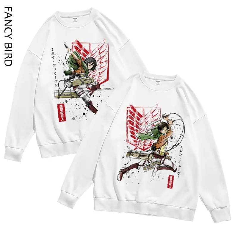 ストリートスタイルメンズ長袖ラウンドネックスウェットシャツ春秋冬ファッションデザイン進撃の巨人アニメキャラクターアレンとエレン