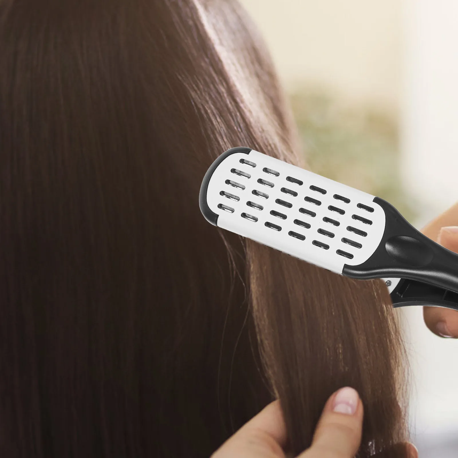 

V Shaped Flat Iron Brush Double Sided Bristle Hair Straightening Comb For Thick Thin Hair Styling Tool Salon Home Use