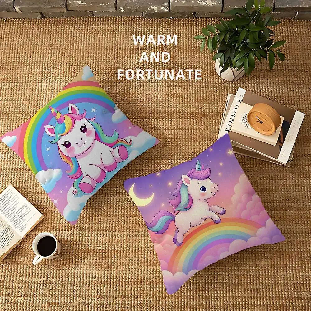 Cute Rainbow Unicorn Maple Design Cushion Cover Happy Autumn Harvest decor Holiday Decorati Pillow Cover