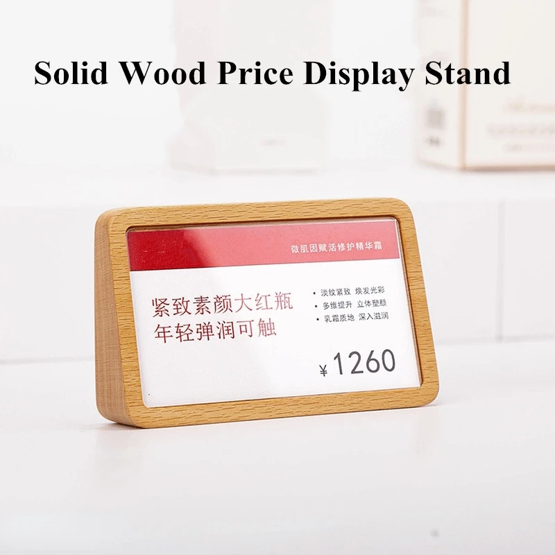  Slant Back Acrylic Sign Holder Display Stand Wood Notice Price Sheet Lable Holder Photo Literature Frame