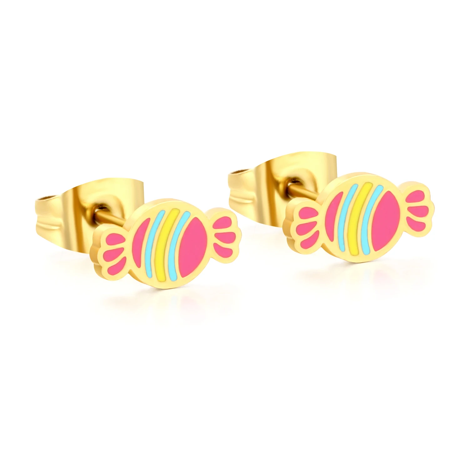 Wholesale 3Pairs Stainless Steel Candy Stud Earrings Gold Colorful Enamel Tiny Candy Ear Studs Cute Kids Women Jewelry Bulk