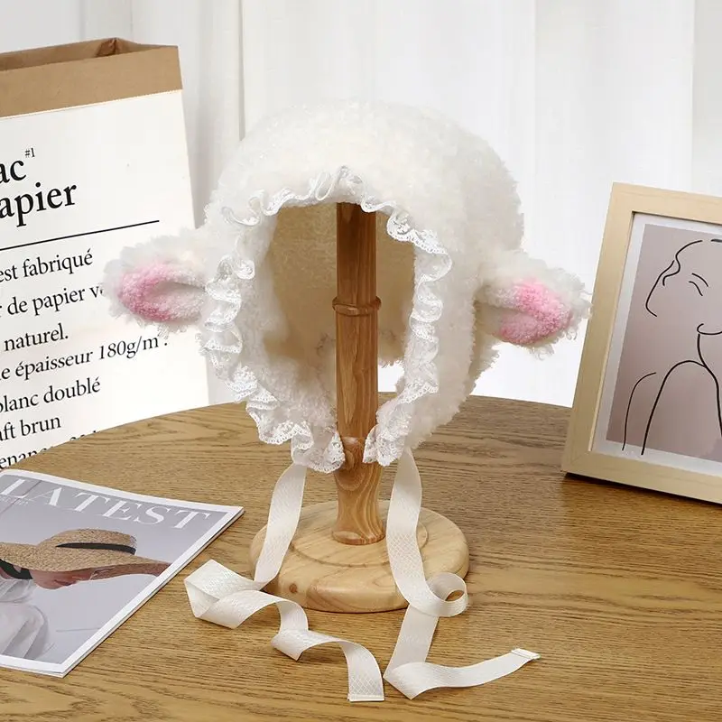 قبعات حماية أذن الأغنام اللطيفة للنساء ، صوف خروف سميك ، مضاد للبرد ، خارجي ، مقاوم للرياح ، قبعات أذن للفتيات ، دافئ ، شتوي