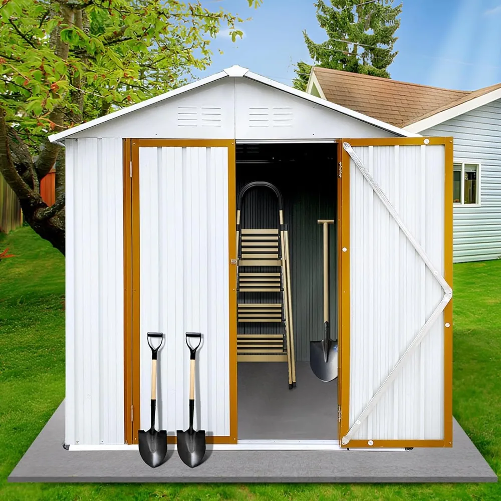 Garden Shed Waterproof Garde Storage Tool Shed With Base Frame for Backyard Patio White-Bright Yellow Outdoor Storage Booth Home