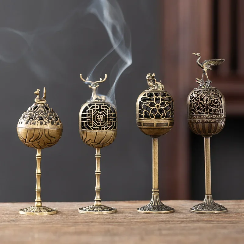 Fulu سبائك الزنك جوفاء الروائح الغزلان كرين البخور الموقد داخلي عالية القدم موقد مكتب غرفة الشاي الديكور البخور الشعلات