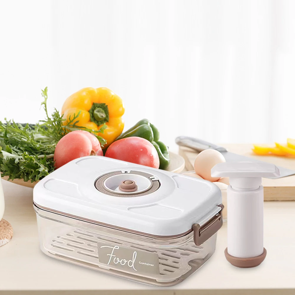 

Vacuum Food Storage Box Food Dispenser Large Capacity Refrigerator Organizer Bins with Time Compass & Air Pump for Grains Rice