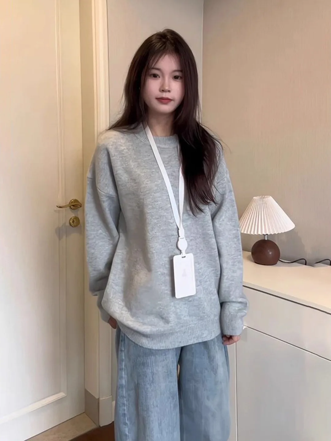 

Light ey Casual round Ne Knitwear Men's Autumn Winter Cleanfit Loose Fit Base Layer irt oulder Width Stand M Model