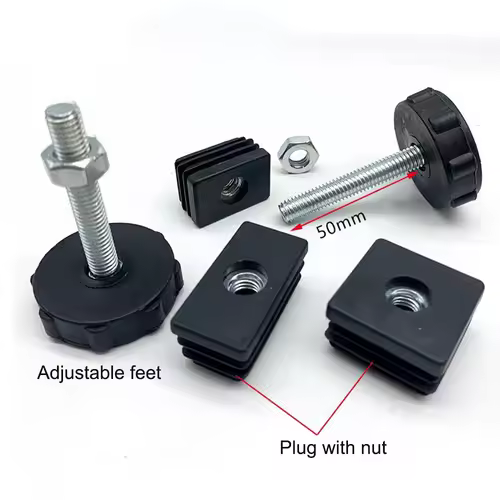 4Pcs Square Adjustable Foot Mat With M8 Nut Pipe Plug Black Rectangle Tube Furniture Leveling Feet Levelers For Table Chair Legs - Image 2
