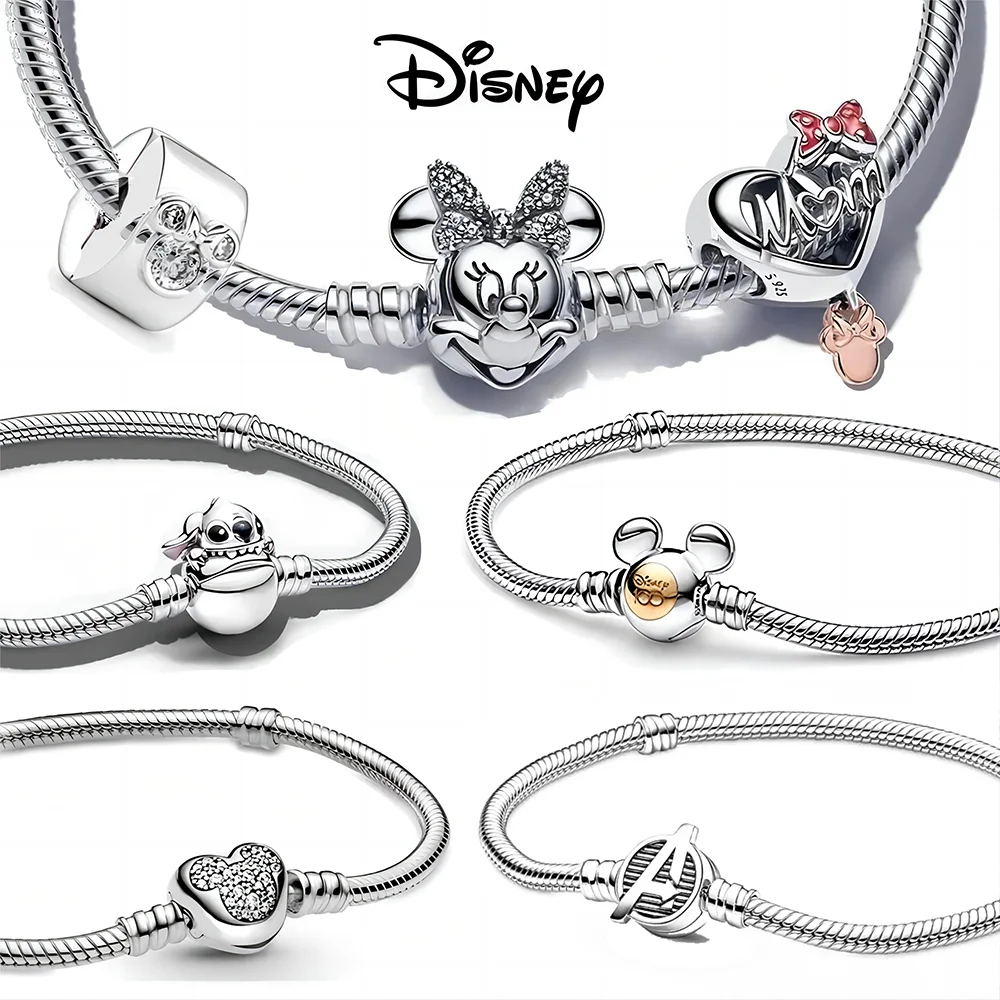 Fit Pandora Original Charms Beads Bracelet Disney New in 925 Silver Plated Snake Chain Charm For Women Bracelets Jewelry Gift