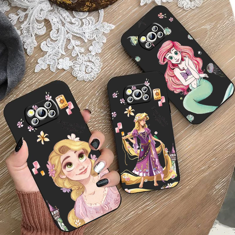 Princess Tangled Rapunzel For Xiaomi Mi Poco F5 F4 F3 F2 X5 X4 X3 M6 M5 M5S M4 M3 C40 Pro GT NFC 5G Black Soft Phone Case