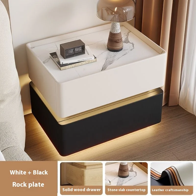 طاولة سرير ذكية من الخشب الصلب الحديث مع ضوء LED للشحن اللاسلكي بجانب السرير للاستخدام في غرفة نوم المنزل والمستشفى