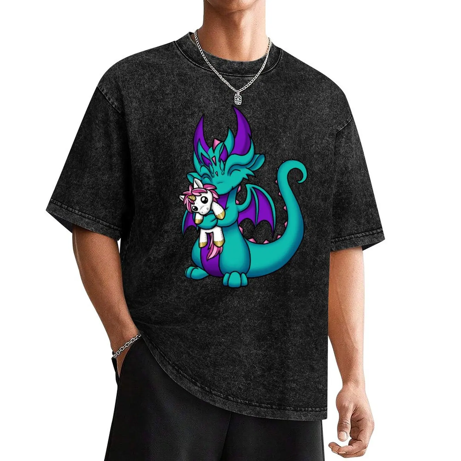 Dragon with Unicorn Plushie T-Shirt plus size clothes anime t shirts t shirts for men