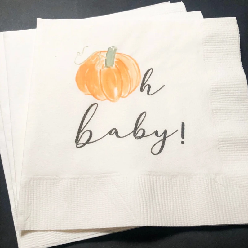 

20pcs "Oh Baby" Napkins Pumpkin Themed Baby Shower Home Table Decorate Newborn Gender Reveal Party Cocktail Napkins Mommy To Be