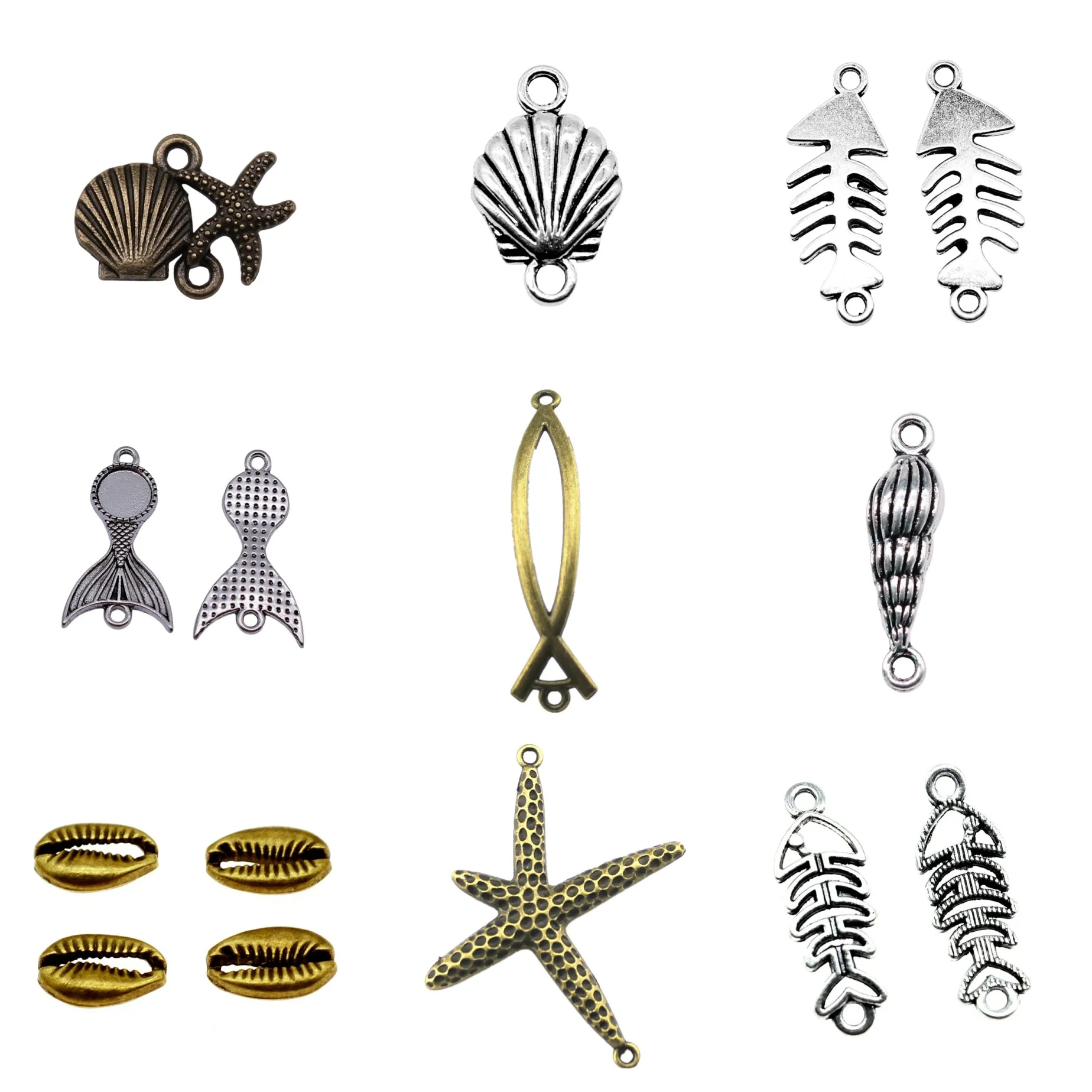 Antique Silver Color Marine Sea Creature Jewelry Connectors Findings For Bracelet Necklace Making Craft Bulk