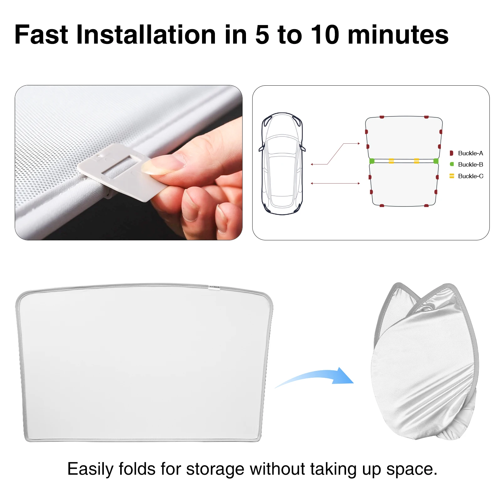 CATRONICS 2024 Upgrade Tesla Model Y Sunshade Roof Blocks of UV,Buckle fixing No-Sag,No Gaps Foldable for Model Y 2020-2024