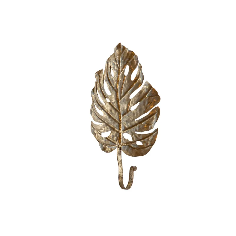 

European retro old pendant wrought iron hook metal leaf shape wall
