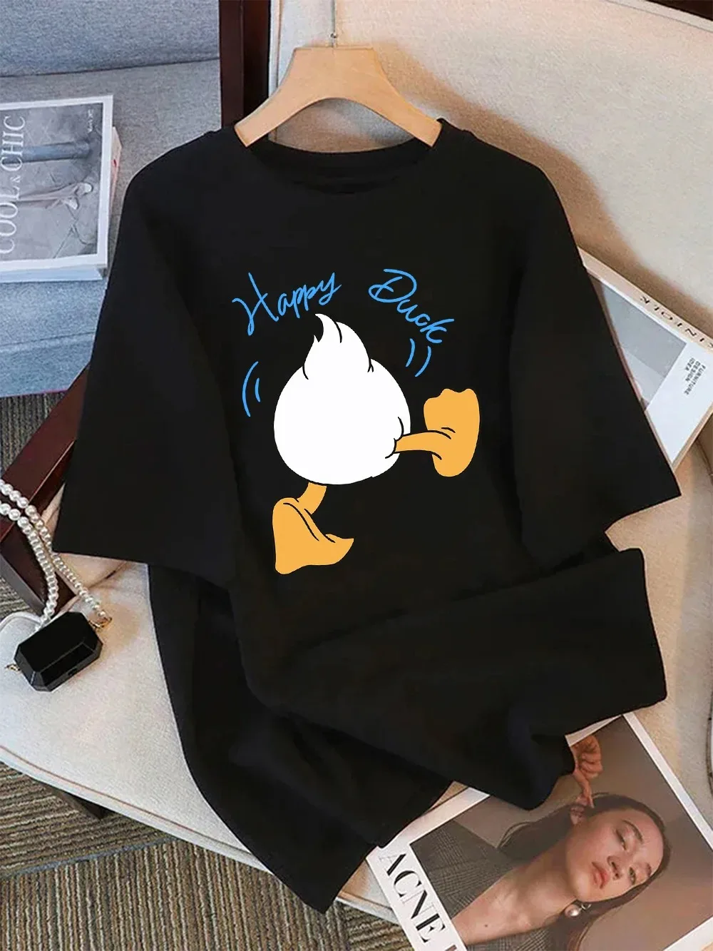 Funny Happy Duck T Shirt Women Men Donald Duck Graphic Tee Summer Short Sleeve Casual O-Neck Harajuku Streetwear Fashion Tops