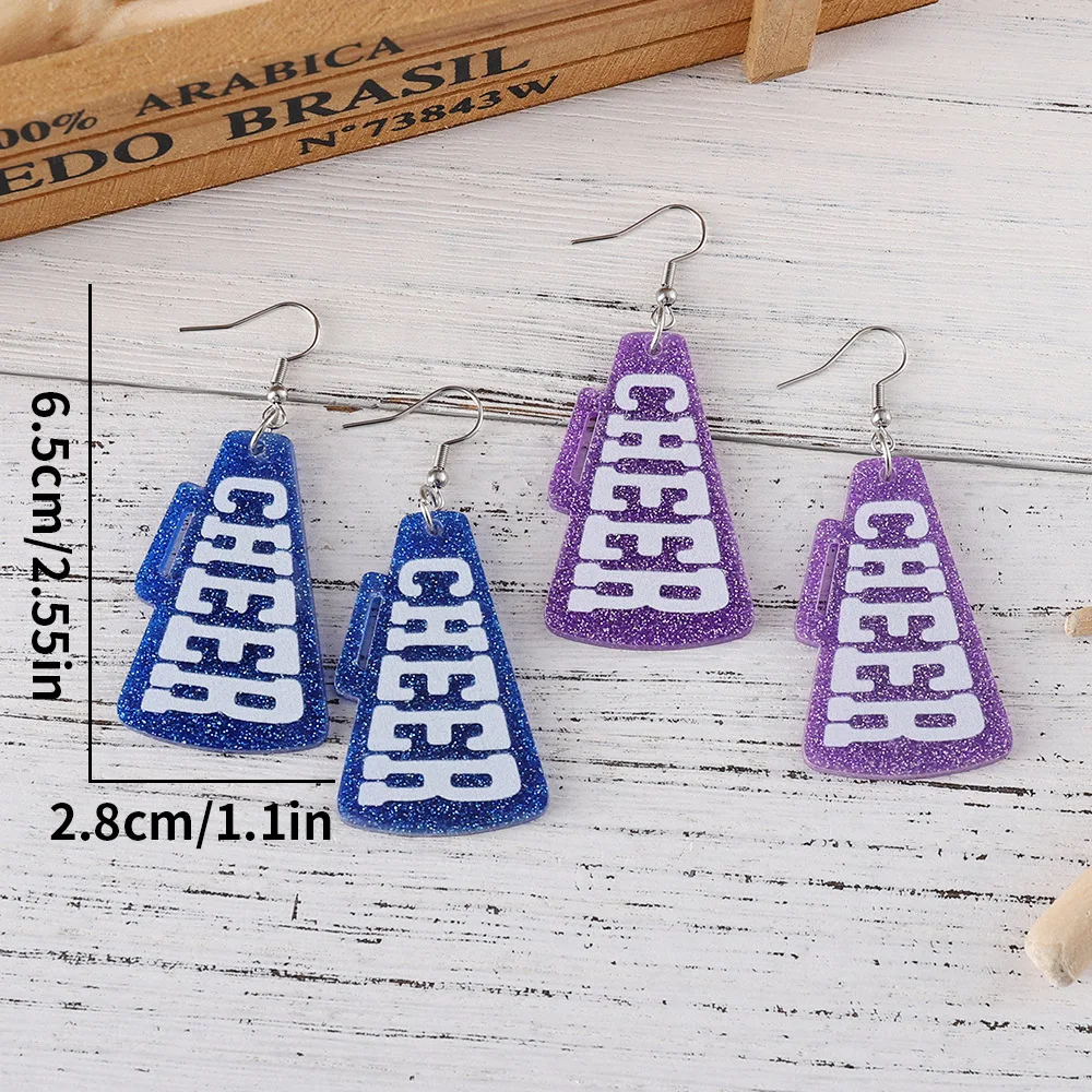 new cheerleader CHEER horn pendant earrings women's sequins gold powder acrylic ear jewelry