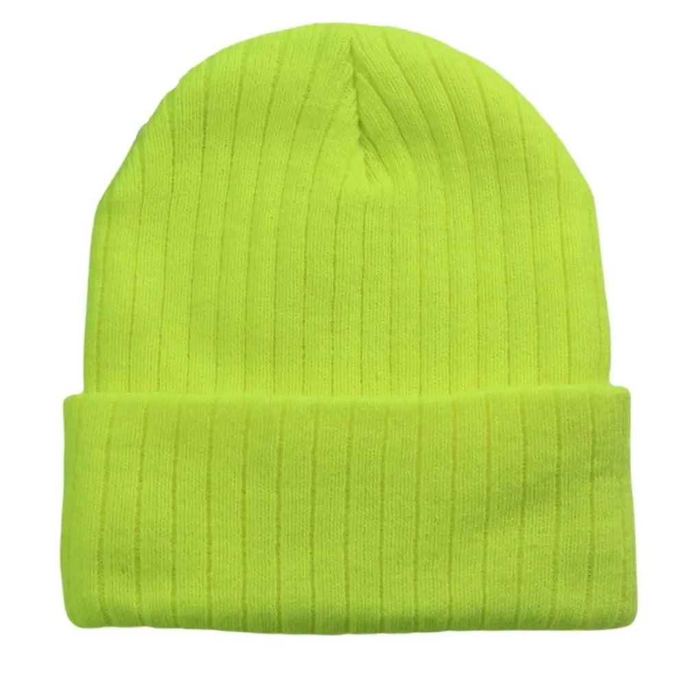 Snug Fit Ladies Knit Hats Winter Beanies Plain Neon Yellow Men's Skullies Stretch Soft Acrylic Pink Lt.purple