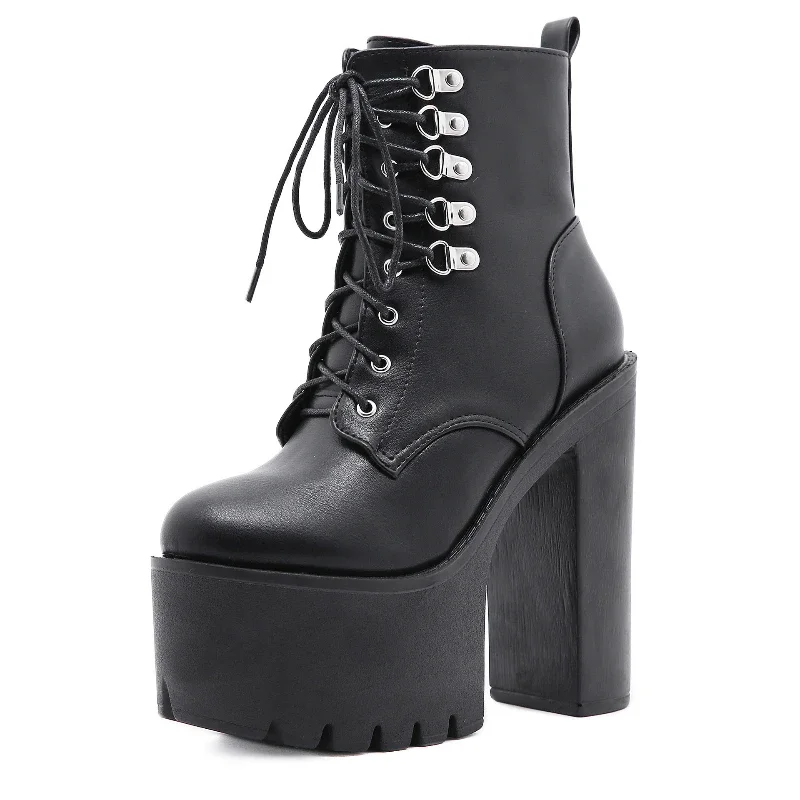 

2025New Ultra High Heels Women Motorcycle Boots Gothic Style Sexy Rivet Black Soft Leather Plaform Chunky Heel Punk Knight Boots