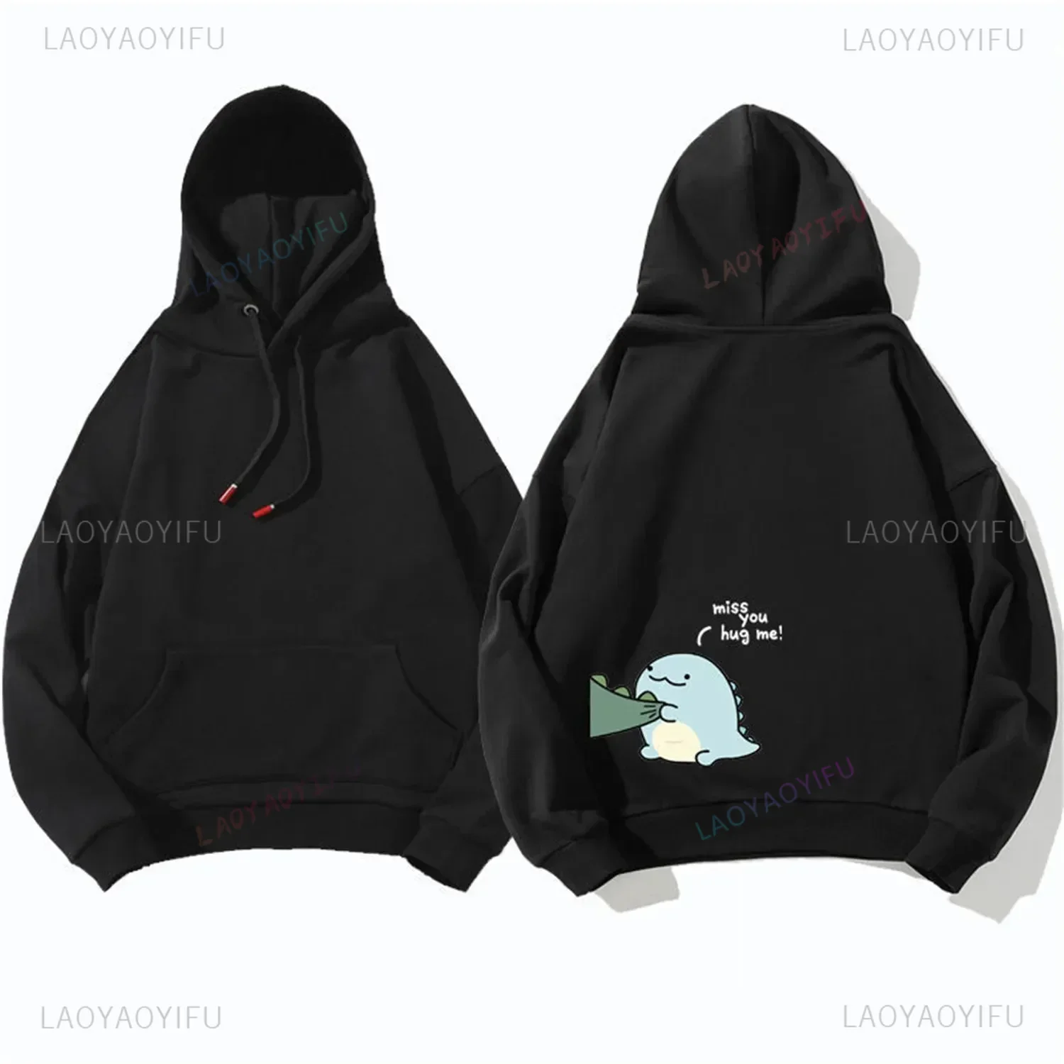 Couple Dinosaur Pullover Punk Korean Cartoon Print Hoodie Women Men Kawaii Anime Aesthetic Sweatshirt Autumn Winter Outerwear