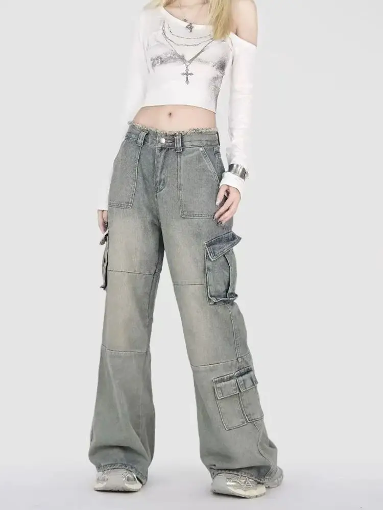 

Женские синие повседневные джинсовые джинсы мешковатые Y2K японские Harajuku High Street 90S дизайн эстетические ретро повседневные джинсы одежда 2025