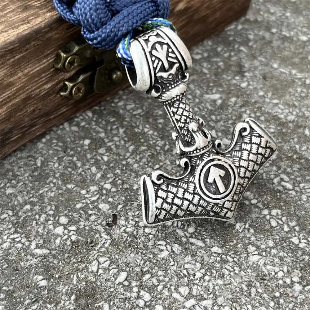 Thor Hammer Mjolnir Runes Teiwaz Algiz Amulet Jewelry Norse Viking Accessories Paracord Rope Bracelets For Men Women Bangles