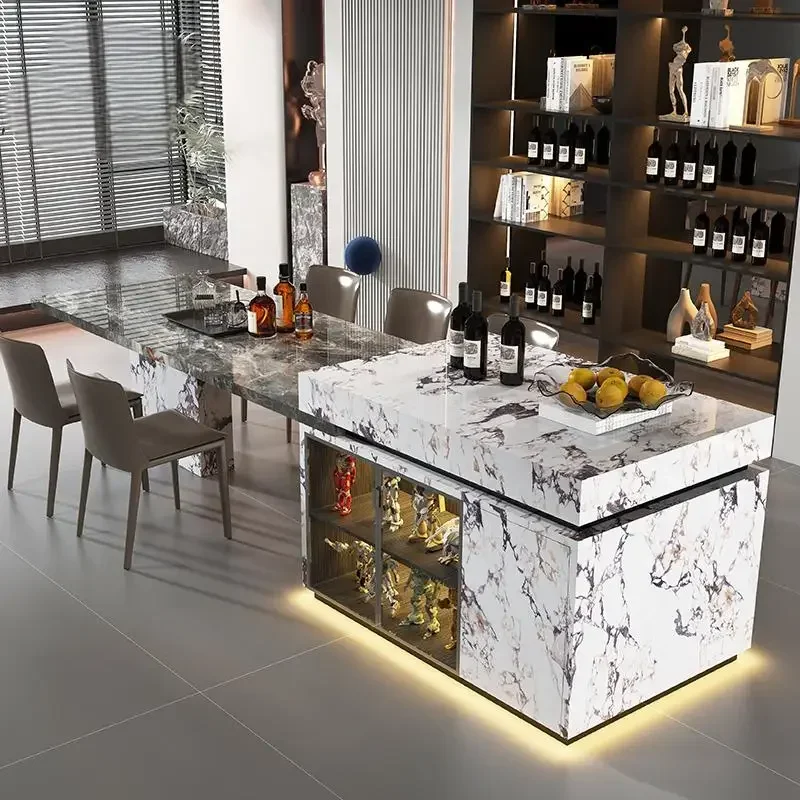Italian light luxury Style Kitchen Island w/Glass Door Storage -Custom Stone Table & Heat-Resistant Countertop for Modern Home