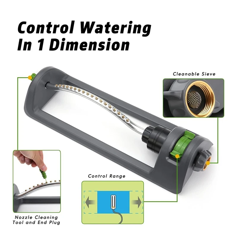 Спринклер для газона, Осциллирующий спринклер с 18-ю латунными насадками, спринклер для воды для газона до 3600 кв. футов