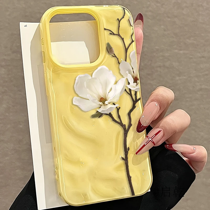 Magnolienblüten Einfache Handyhülle für iPhone 17 16 15 11 14 13 12 Pro Max Plus 17Air Falten-Wellen Weiche Silikon-TPU-Schutzhülle – Detail 5