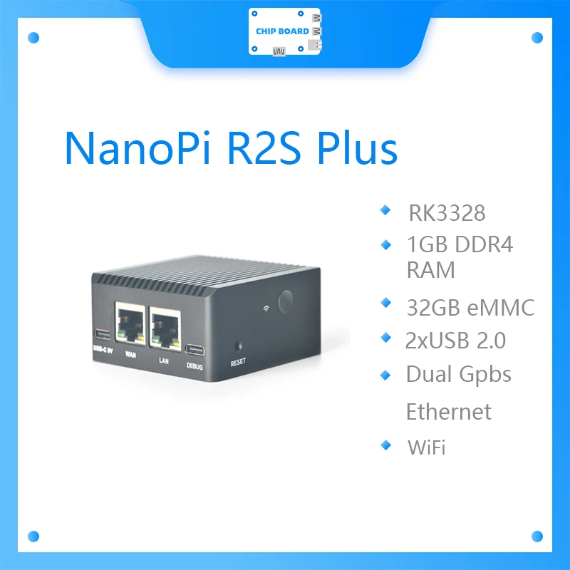 NanoPi R2S Plus Mini Development Board RK3328 Dual Gigabit Ethernet Ports 32GBeMMC Supports M.2WiF