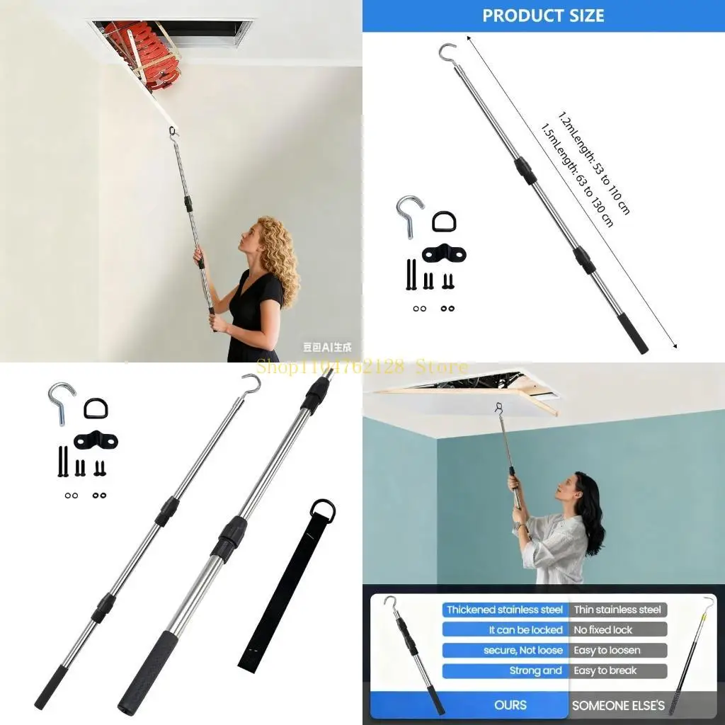 

Nonslip Attic Extension System Nonrust Steel Adjustable Rod And Reinforced Hook Set best sale